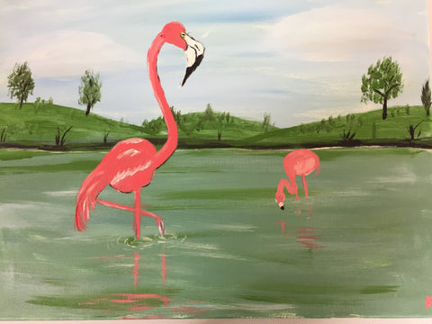 "Flamingos" Public Wine & Paint Class in St. Louis